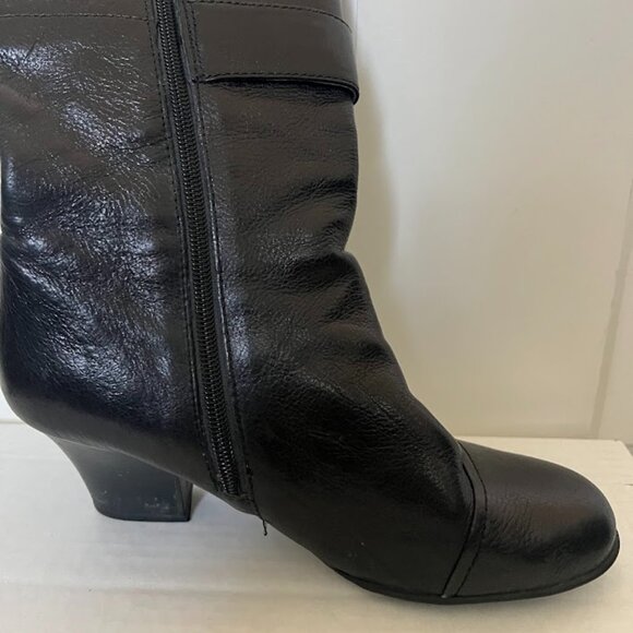 Born Black Crown Pratt Mid-Calf Block Heel Leather Side Zip Boots Size 8.5 - Picture 5 of 16